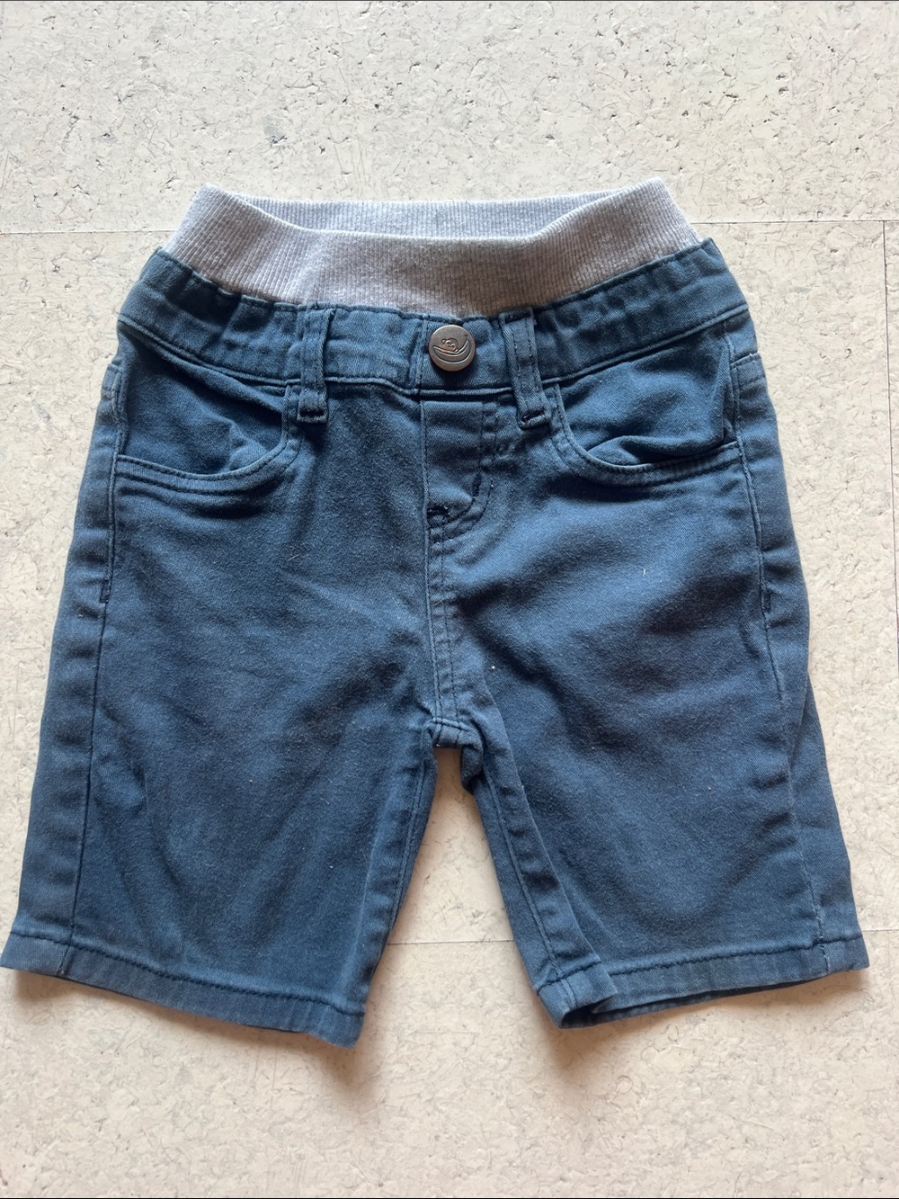 Kids Navy Pull-On Cotton Shorts with Heather Gray Waistband
